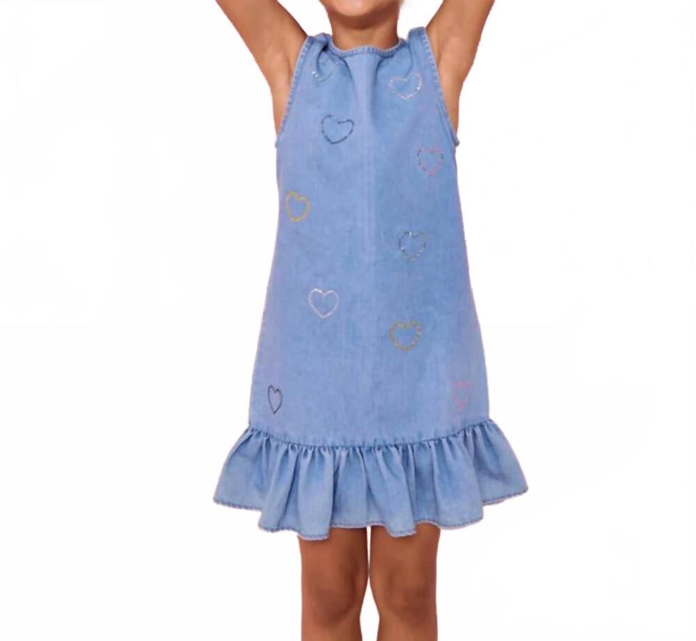 NEW LOLA + THE BOYS crystal rainbow heart dress in denim